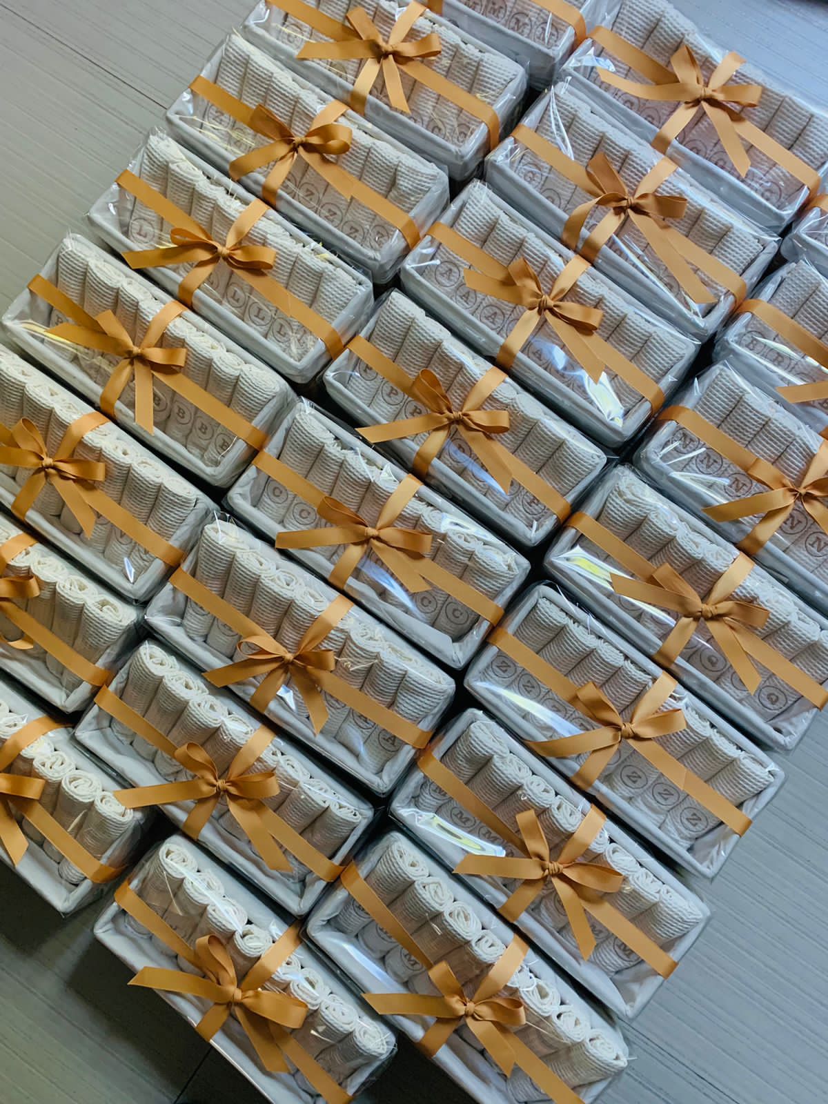 100% Cotton Waffle Weave Hand Towels in woven baskets