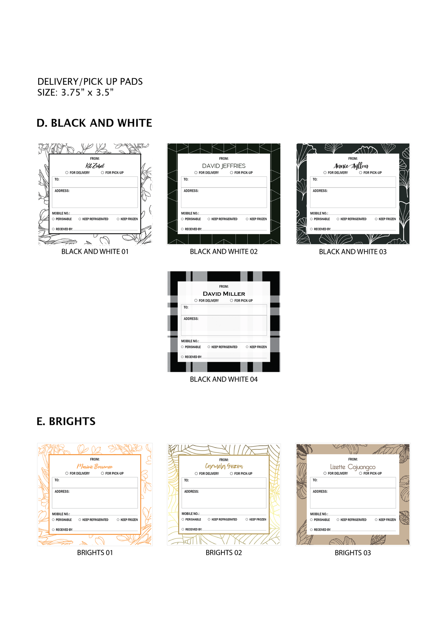 Stationery - Gift Cards, Delivery Pads, Memo Pads, Money Envelopes