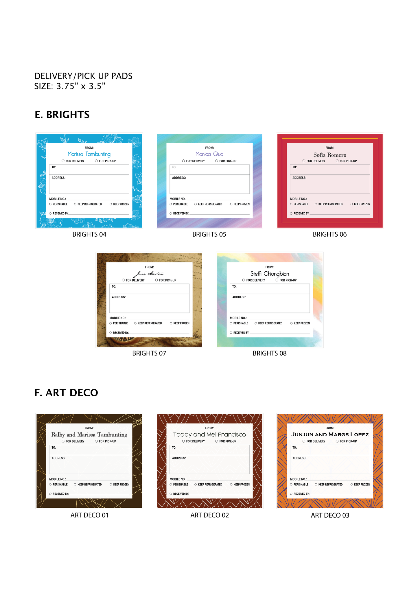 Stationery - Gift Cards, Delivery Pads, Memo Pads, Money Envelopes