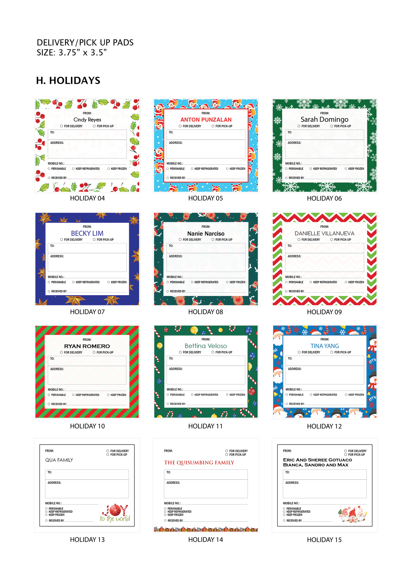 Stationery - Gift Cards, Delivery Pads, Memo Pads, Money Envelopes