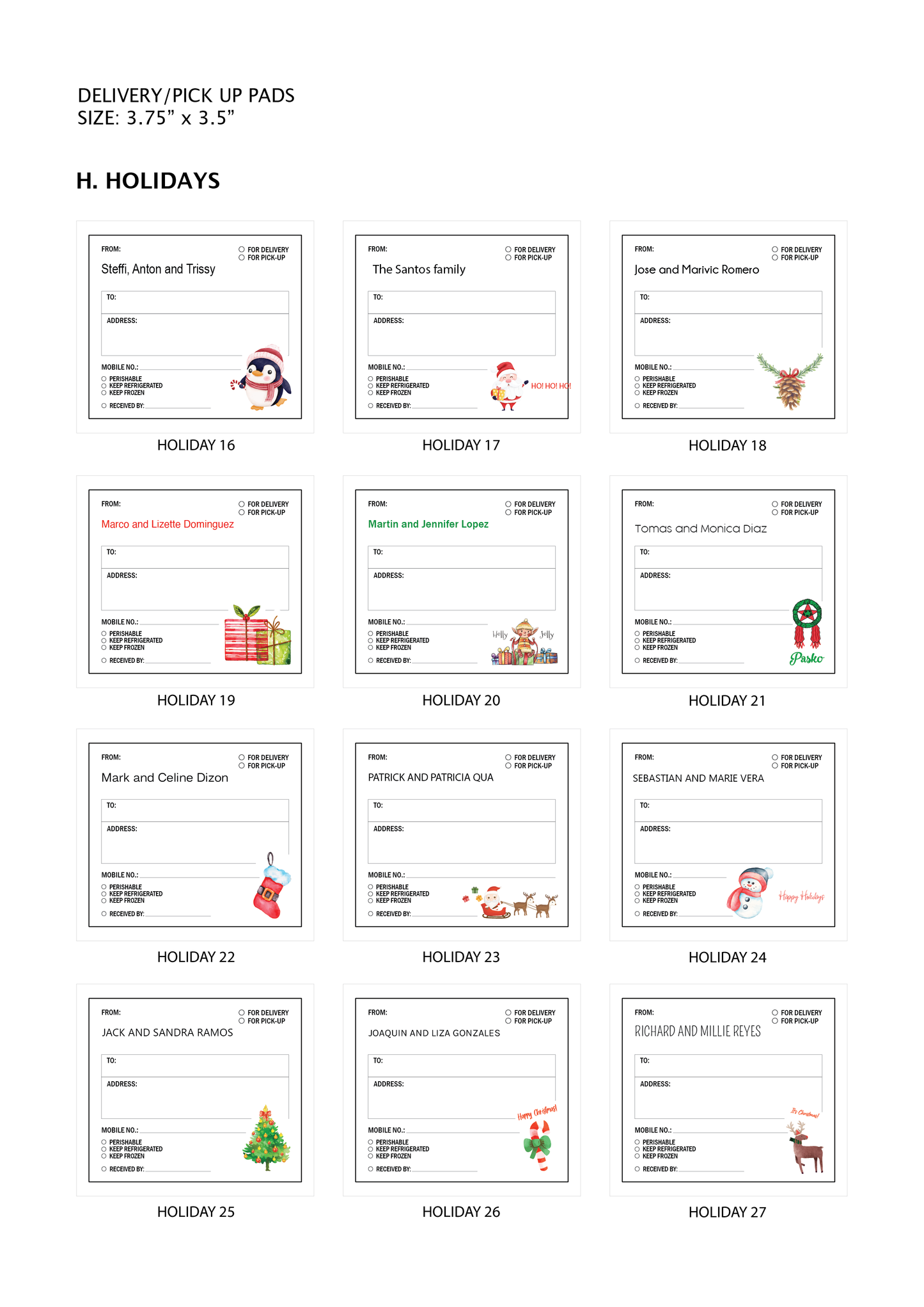 Stationery - Gift Cards, Delivery Pads, Memo Pads, Money Envelopes