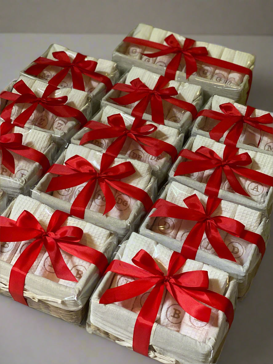 100% Cotton Hand Towels in woven baskets