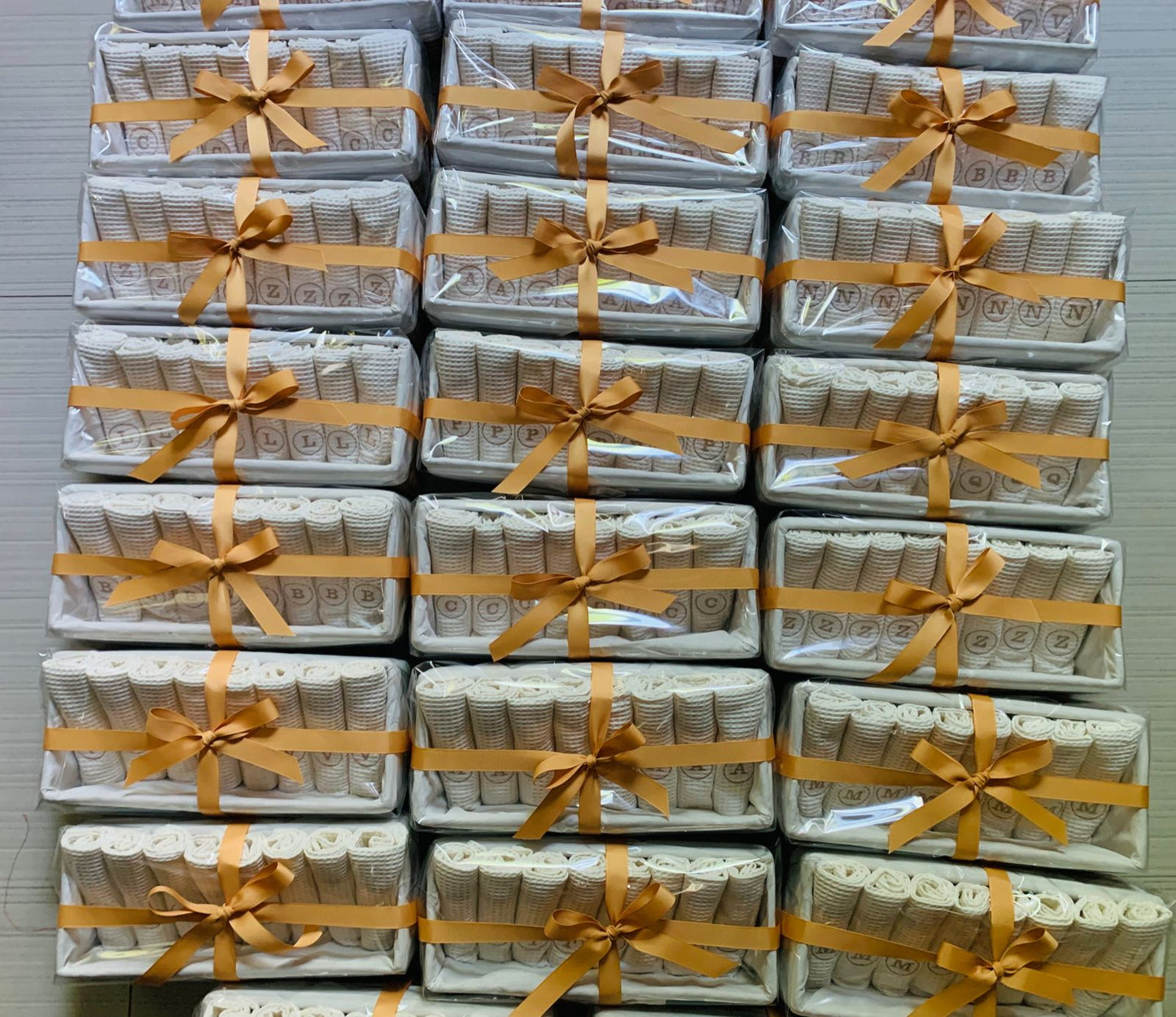 100% Cotton Waffle Weave Hand Towels in woven baskets