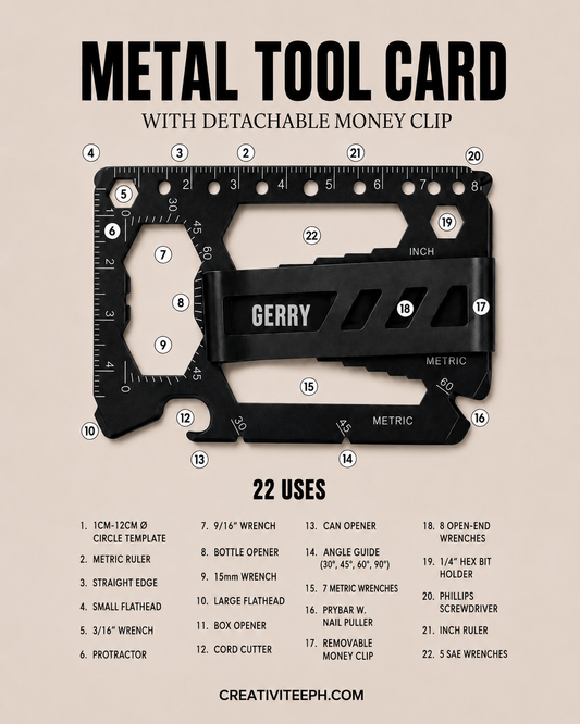 Metal Pocket Tool Card (with detachable money clip)