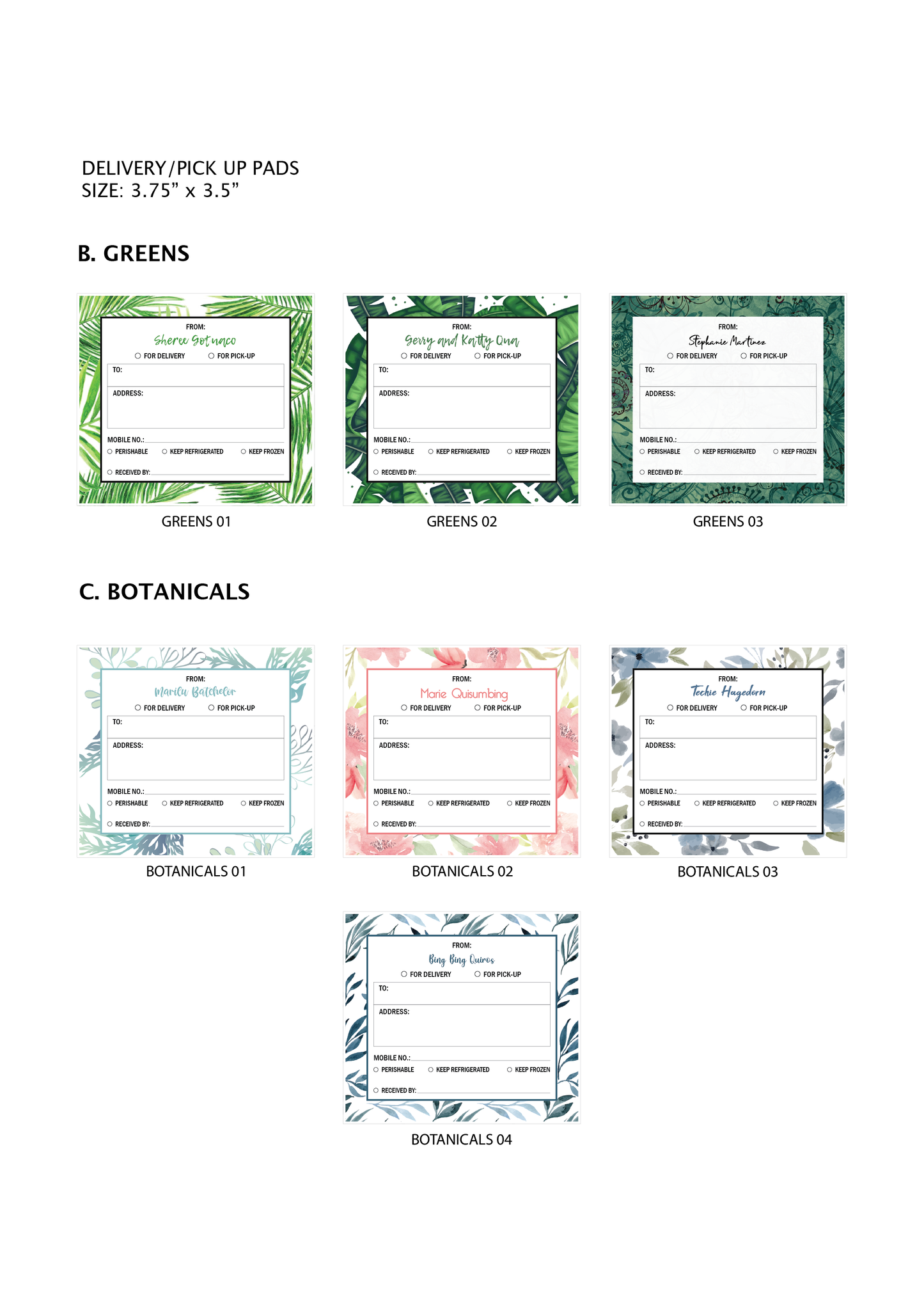 Stationery - Gift Cards, Delivery Pads, Memo Pads, Money Envelopes