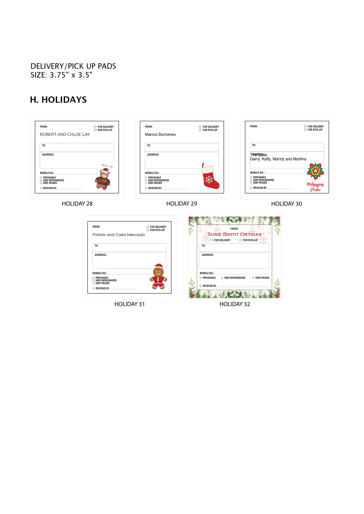 Stationery - Gift Cards, Delivery Pads, Memo Pads, Money Envelopes