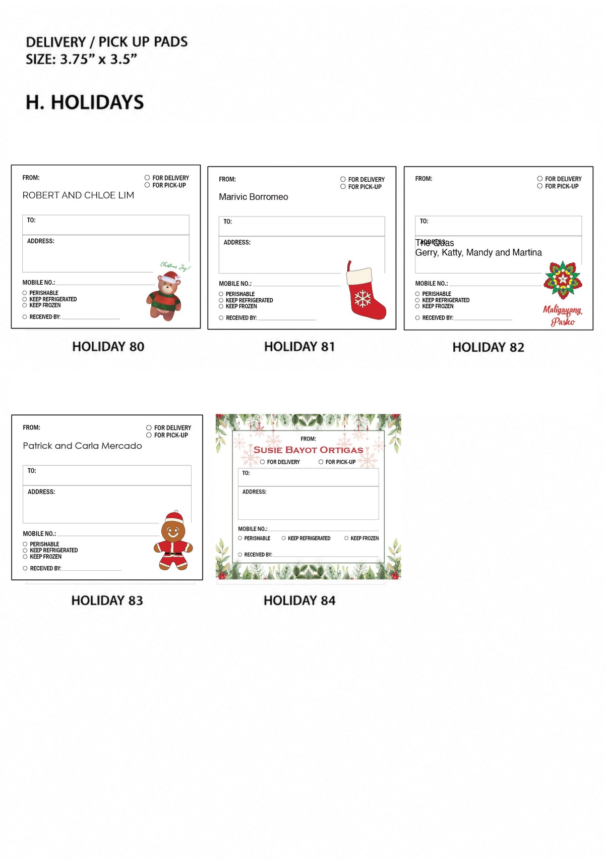 Holiday Stationery - Gift Cards, Delivery Pads, Money Envelopes