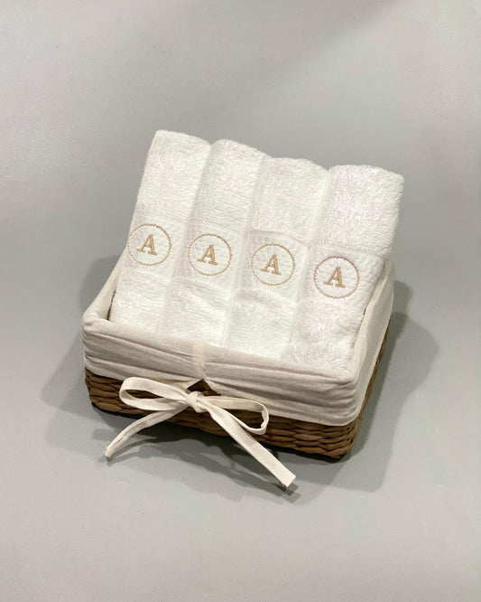 100% Cotton Hand Towels in woven baskets