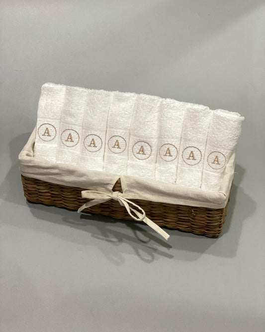 100% Cotton Hand Towels in woven baskets